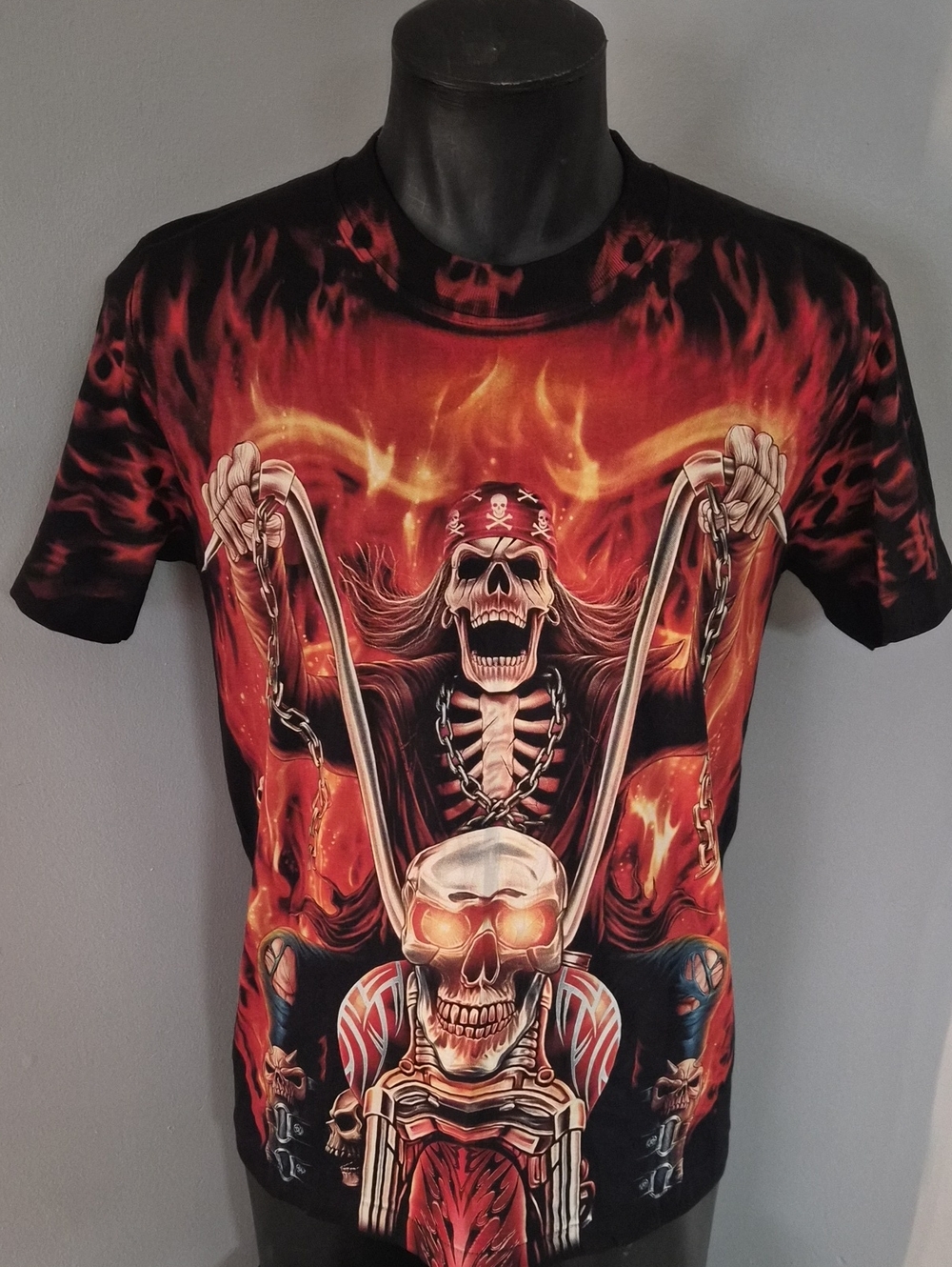 The Roxx Black & Orange Flame Skull Biker Graphic Tee